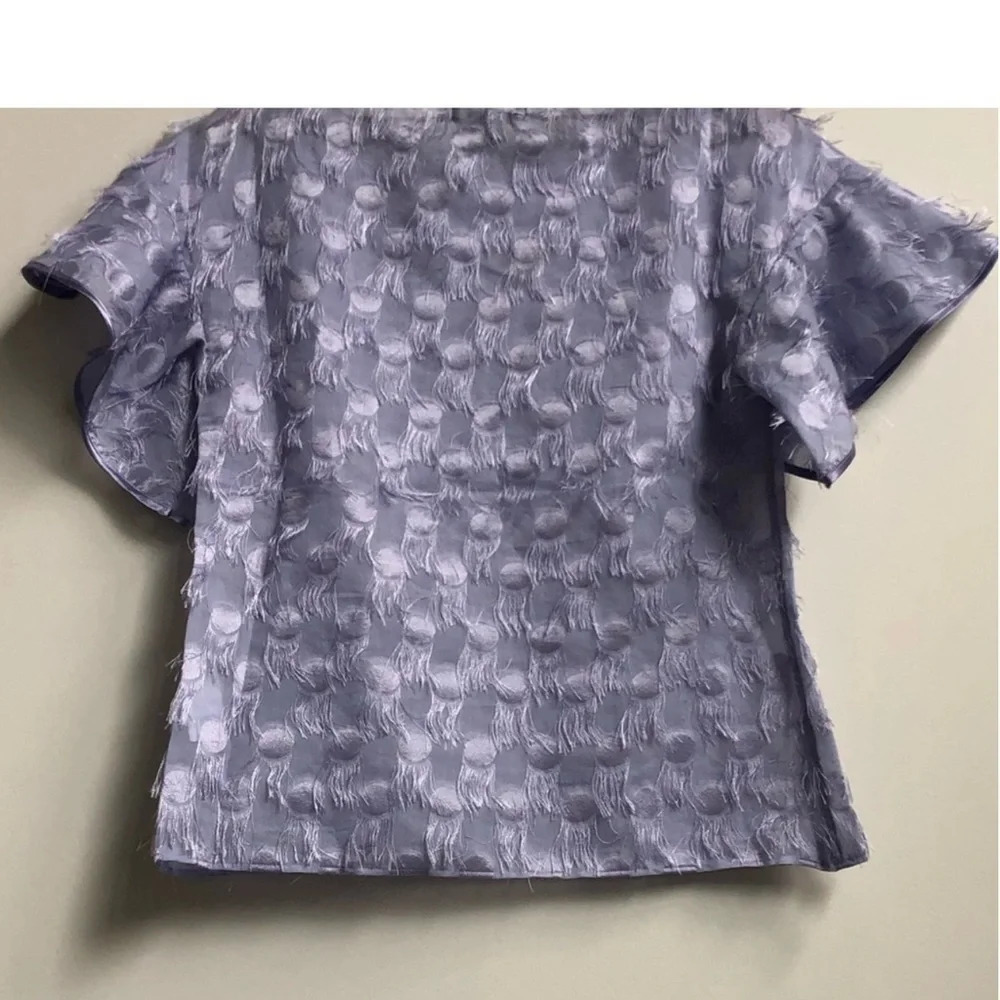 New Banana Republic Lilac lavender Polka-Dot Fringe Flutter short sleeve top - Picture 9 of 14